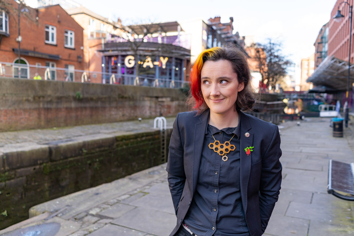 Holly Cruise on Canal St, Manchester. 