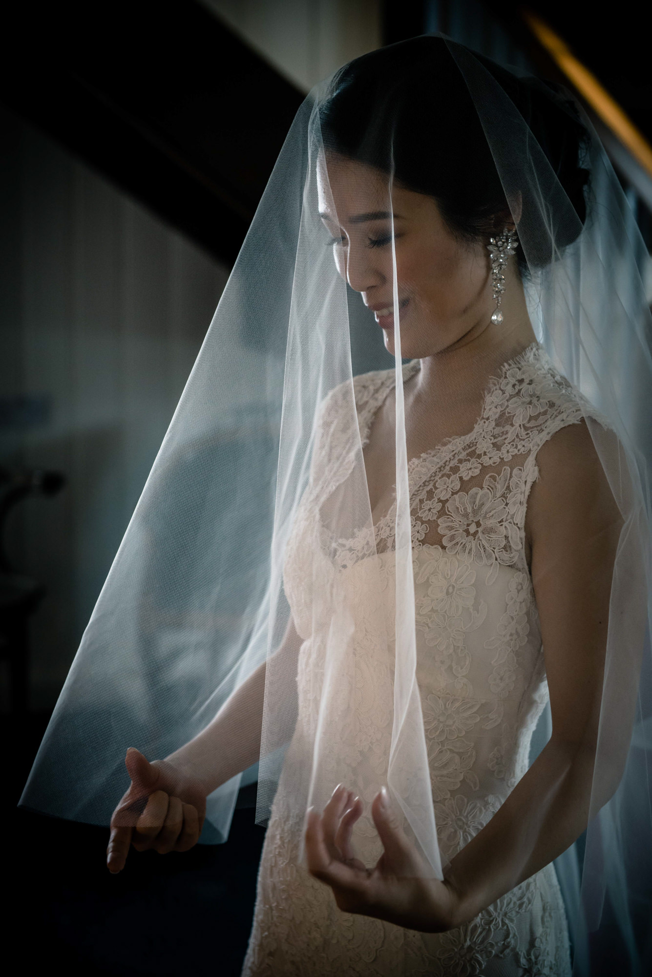 Bride in her veil at the Mill at Ballyduggan
