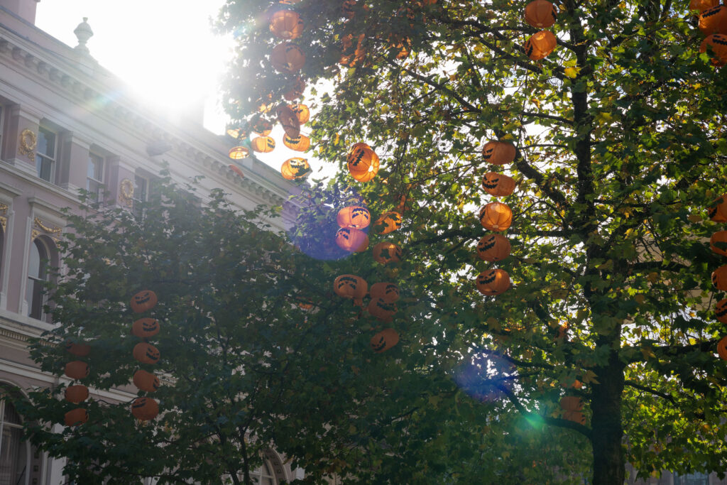Lanterns outside the Royal Exchange Theatre.