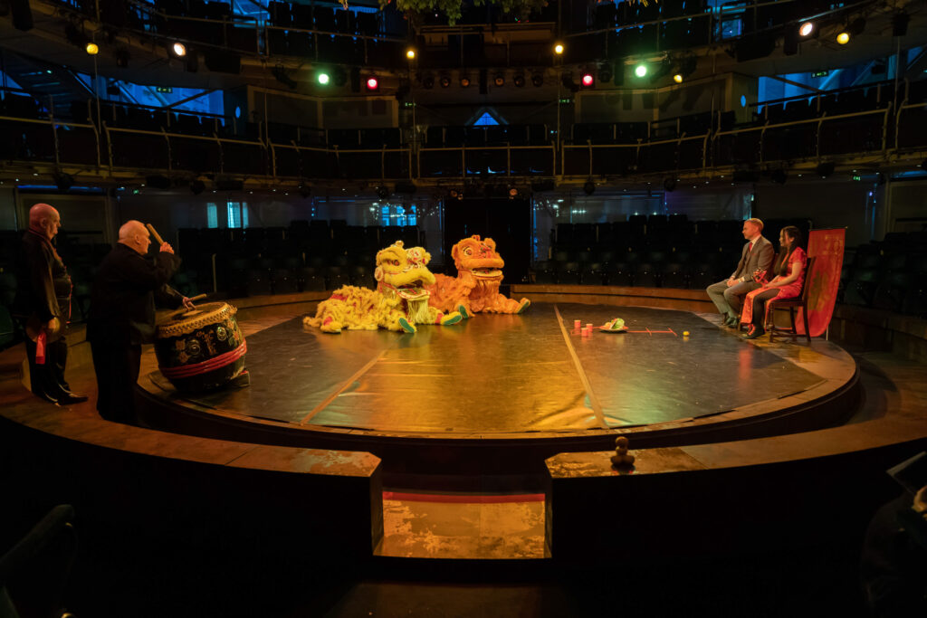 Chinese lion dance at the Royal Exchange Theatre.