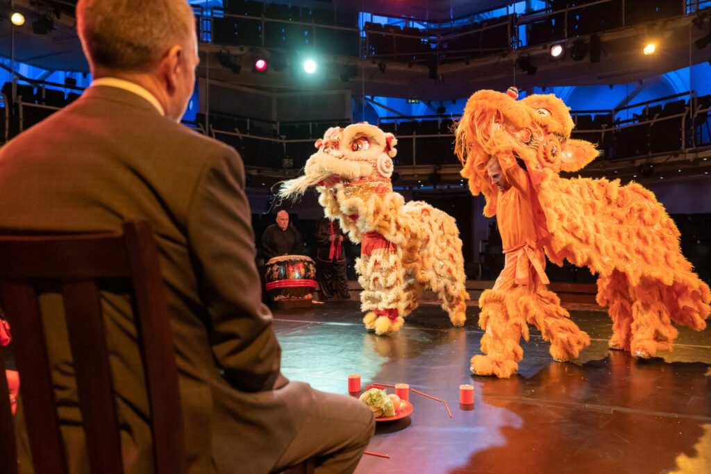 Chinese lion dance at the Royal Exchange Theatre.