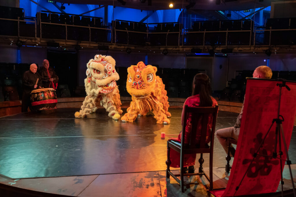 Chinese lion dance at the Royal Exchange Theatre.