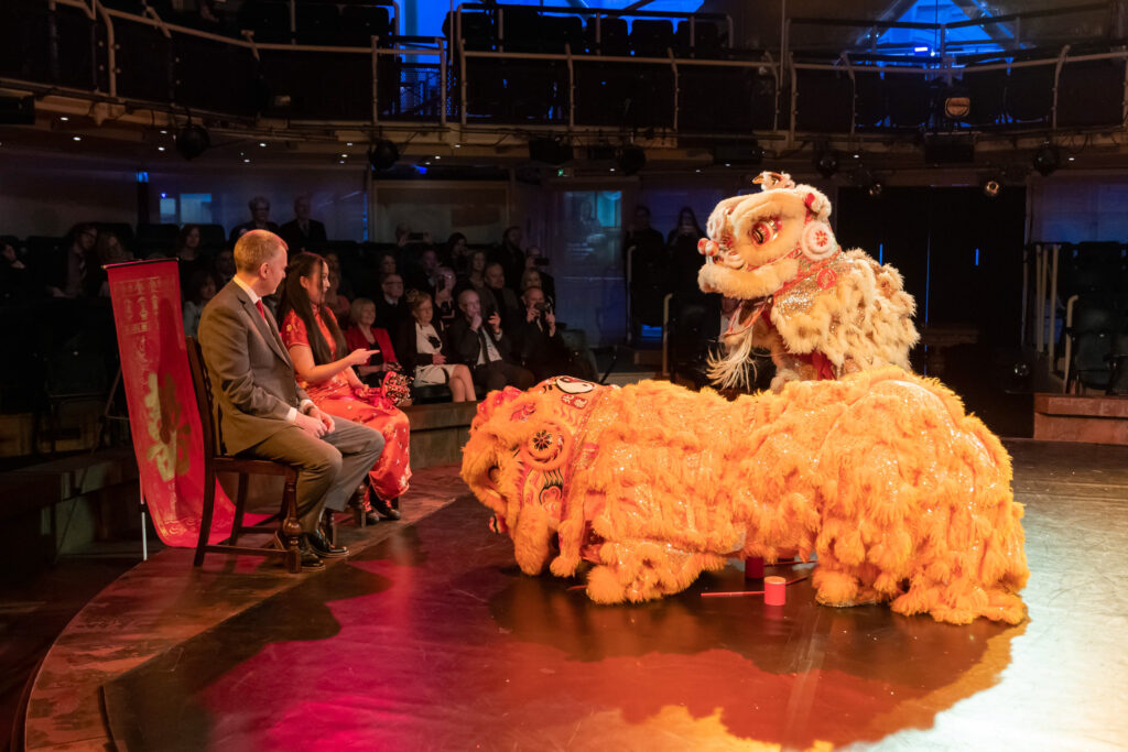 Chinese lion dance at the Royal Exchange Theatre.