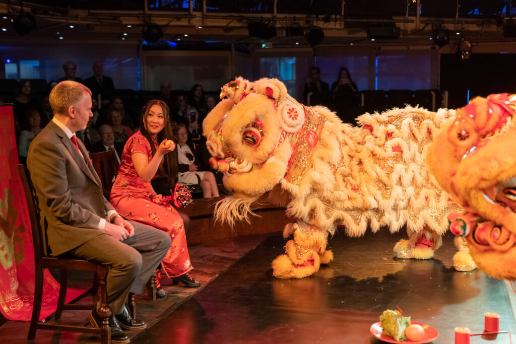 Chinese lion dance at the Royal Exchange Theatre.