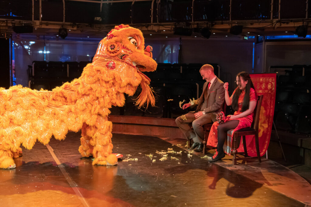 Chinese lion dance at the Royal Exchange Theatre.
