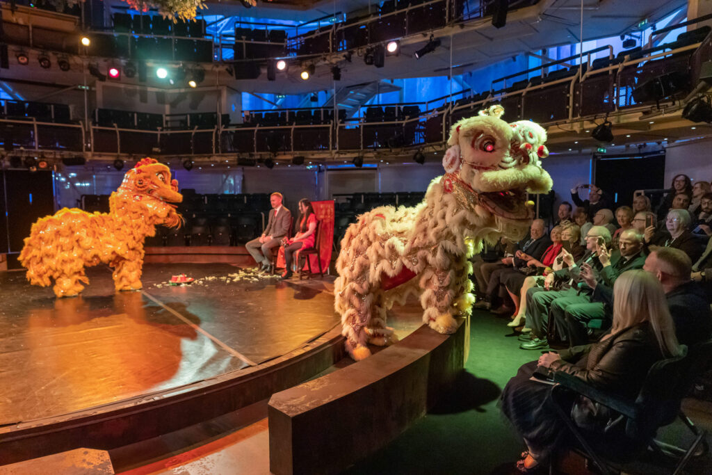 Chinese lion dance at the Royal Exchange Theatre.
