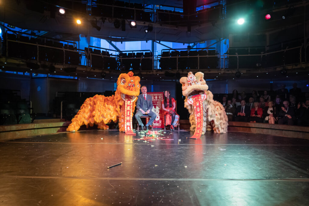 Chinese lion dance at the Royal Exchange Theatre.