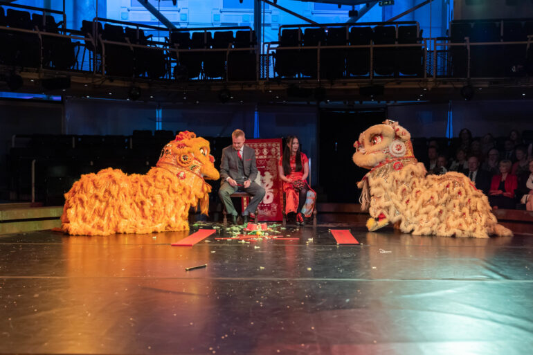 Chinese Lion Dance at a Royal Exchange Theatre Wedding