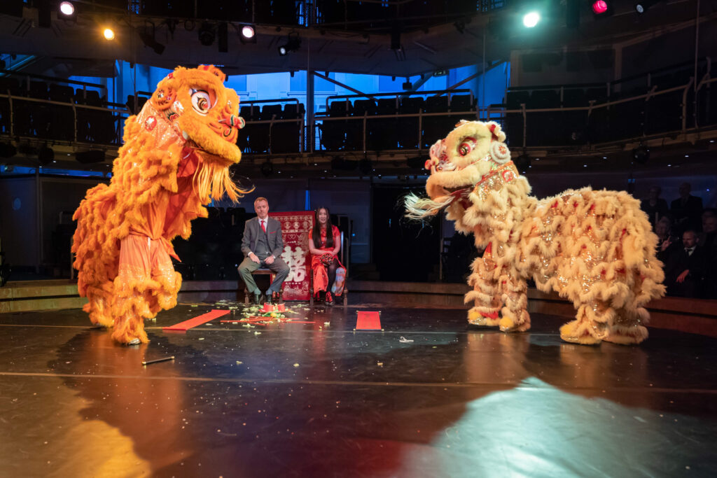 Chinese lion dance at the Royal Exchange Theatre.