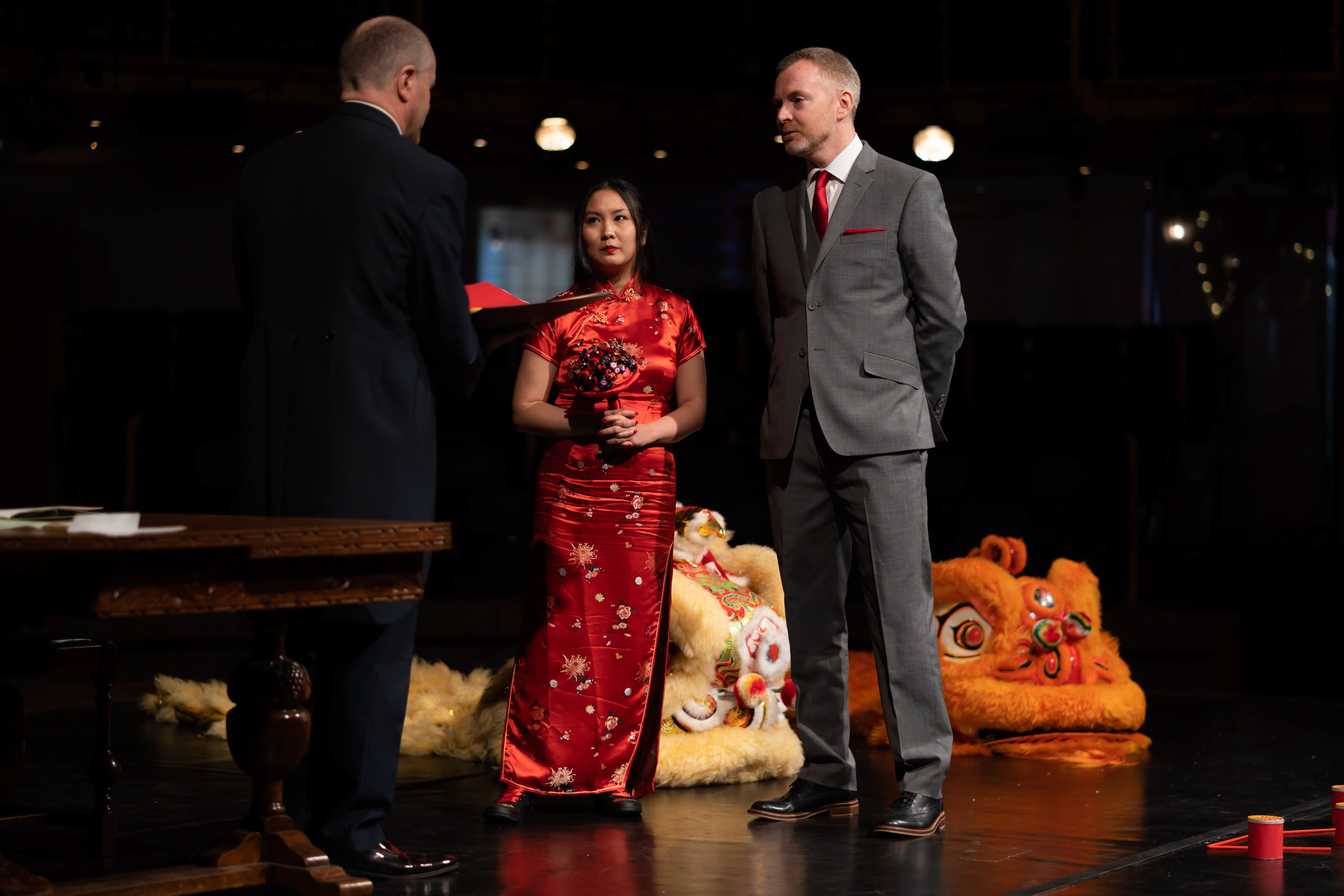 Bride and groom at the Royal Exchange Theatre