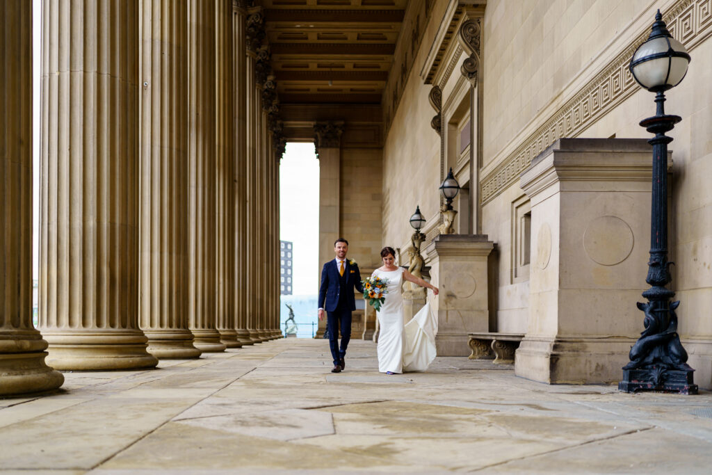 Bride and groom portrait at St Georges Hall, Liverpool