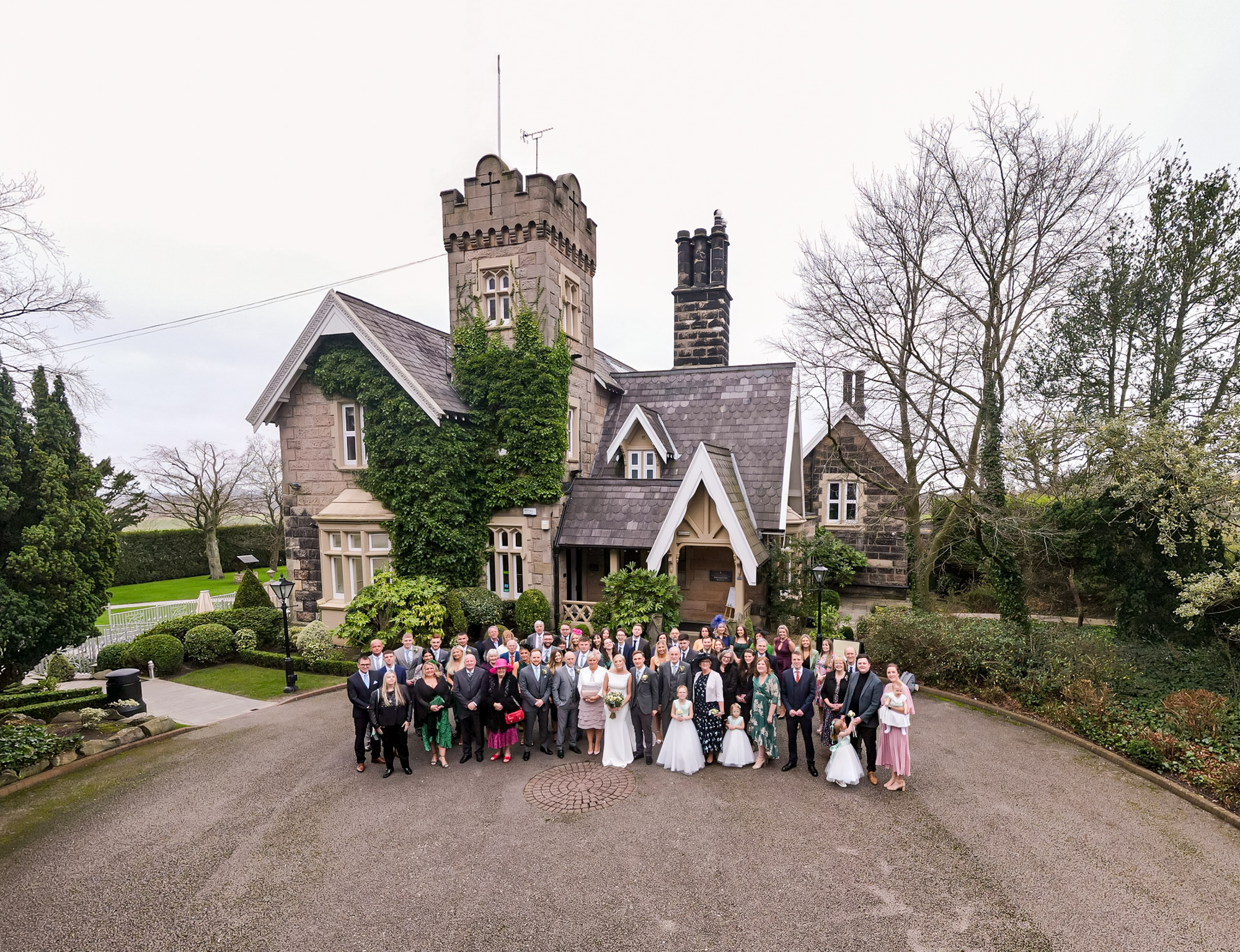 Group photo in front of West Tower