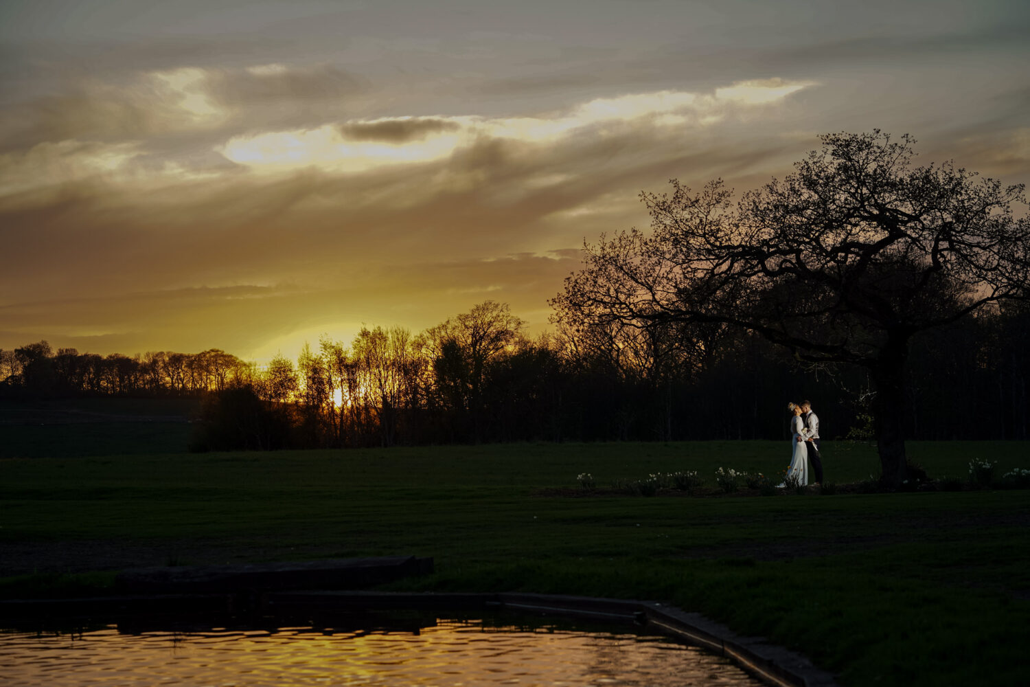 Bride and groom sunset photo at Crow Wood Hotel