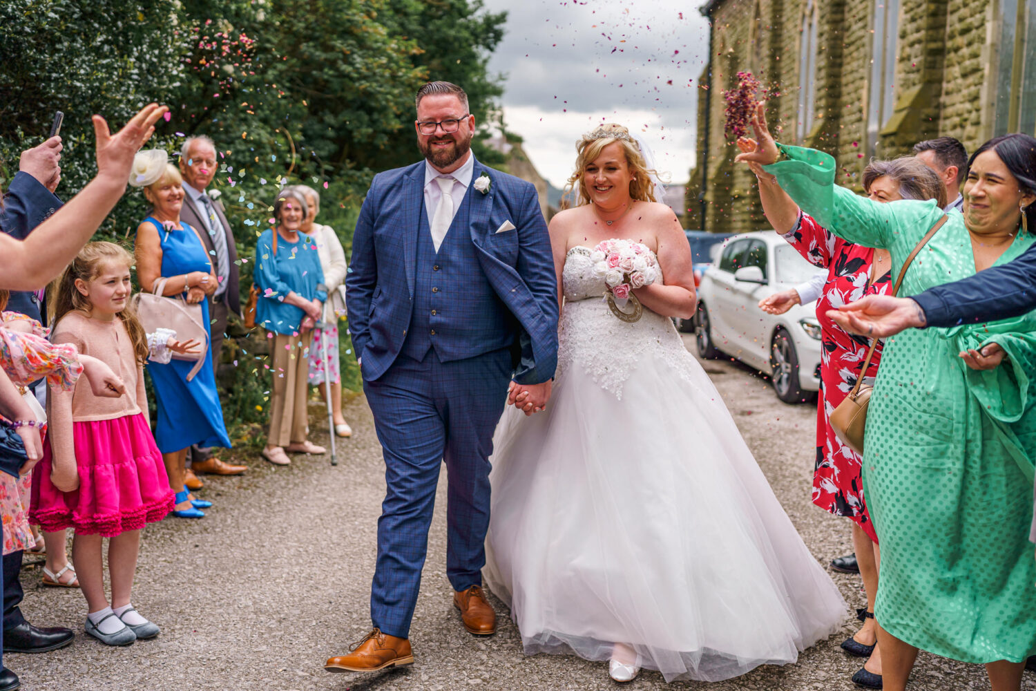 Confetti photograph at St Josh the Baptist Church in Mossley.