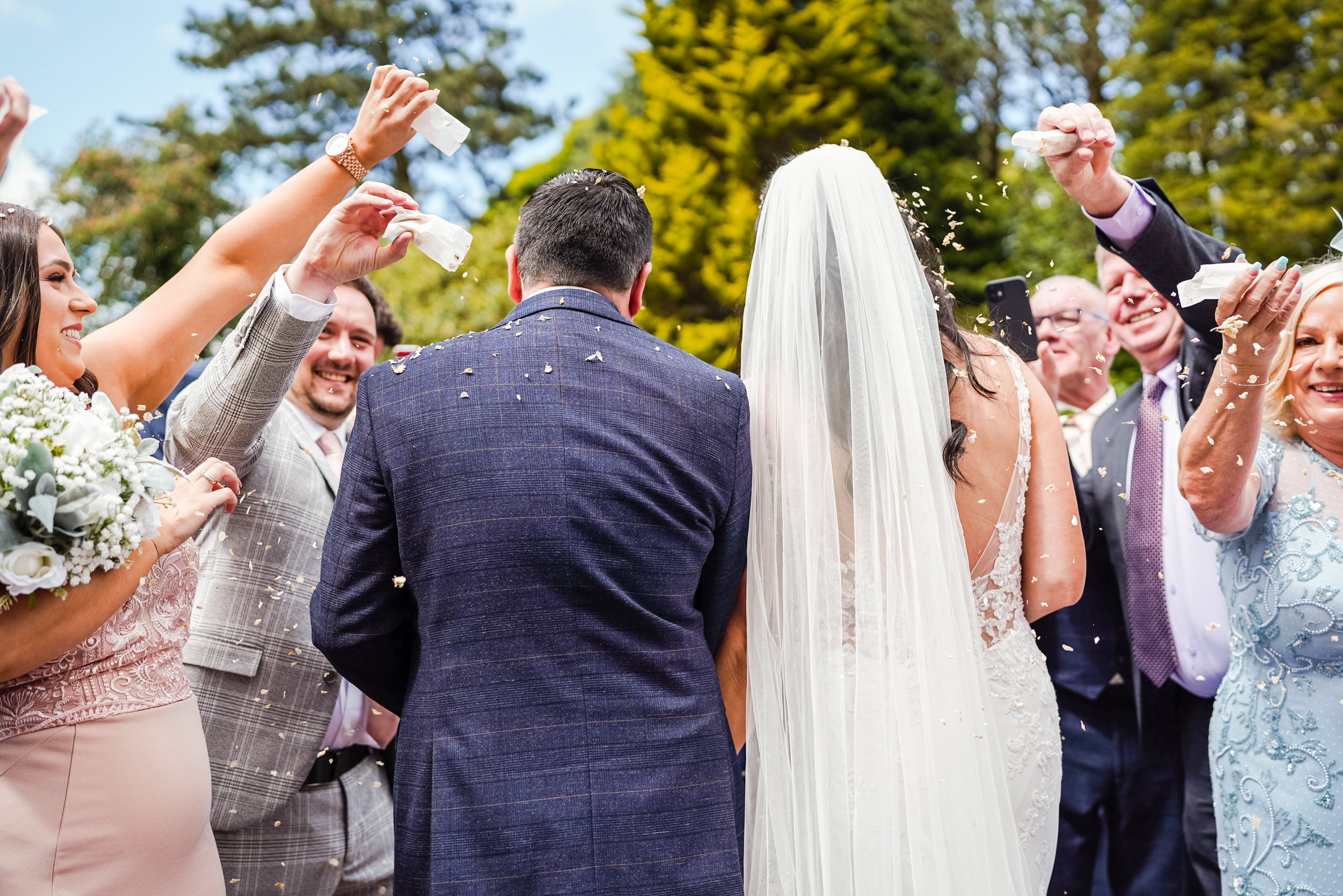 Confetti shot from behind at Astley Bank