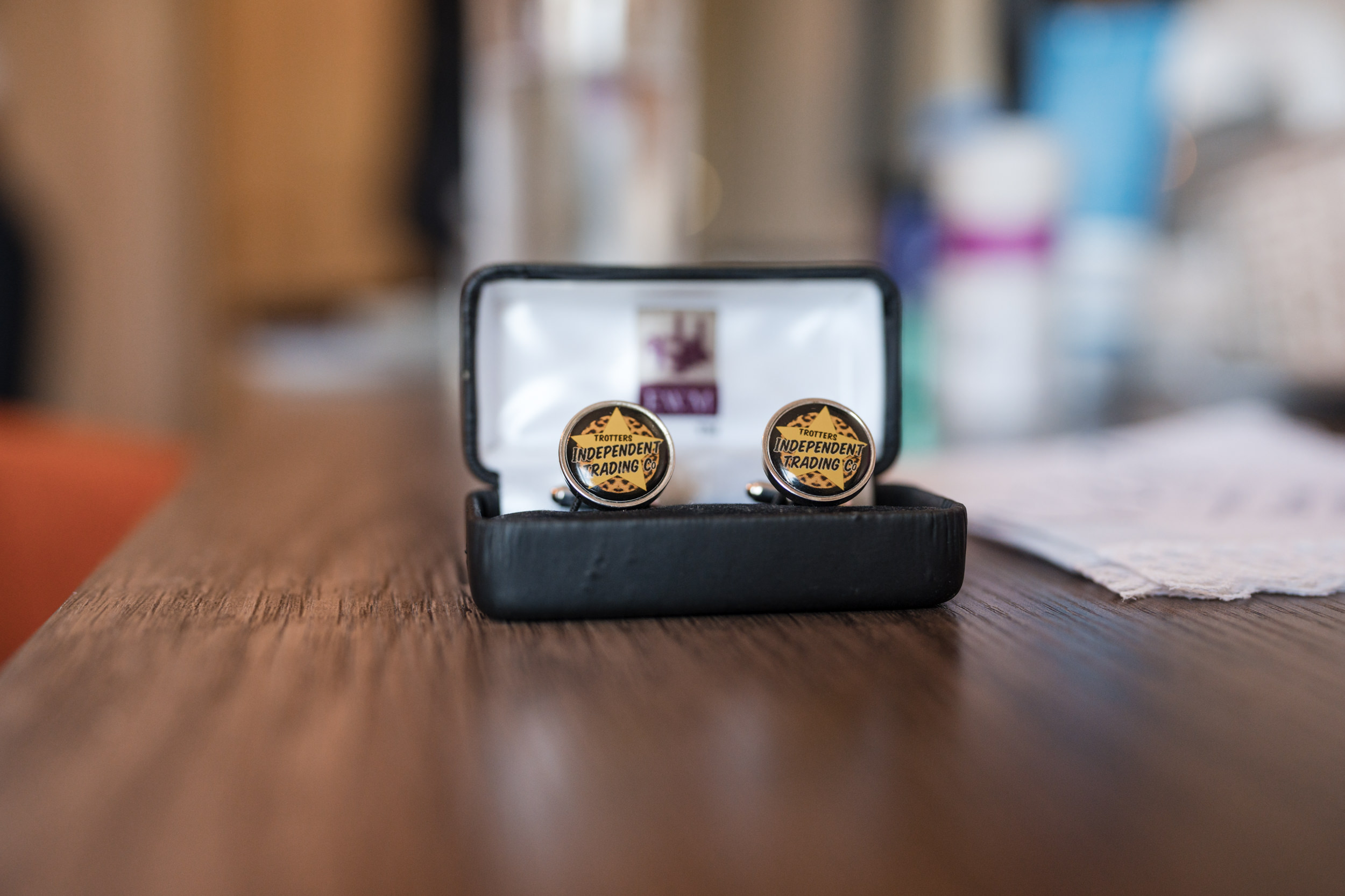 Cufflinks reading Trotters Independent Trading. Grains Bar Hotel.