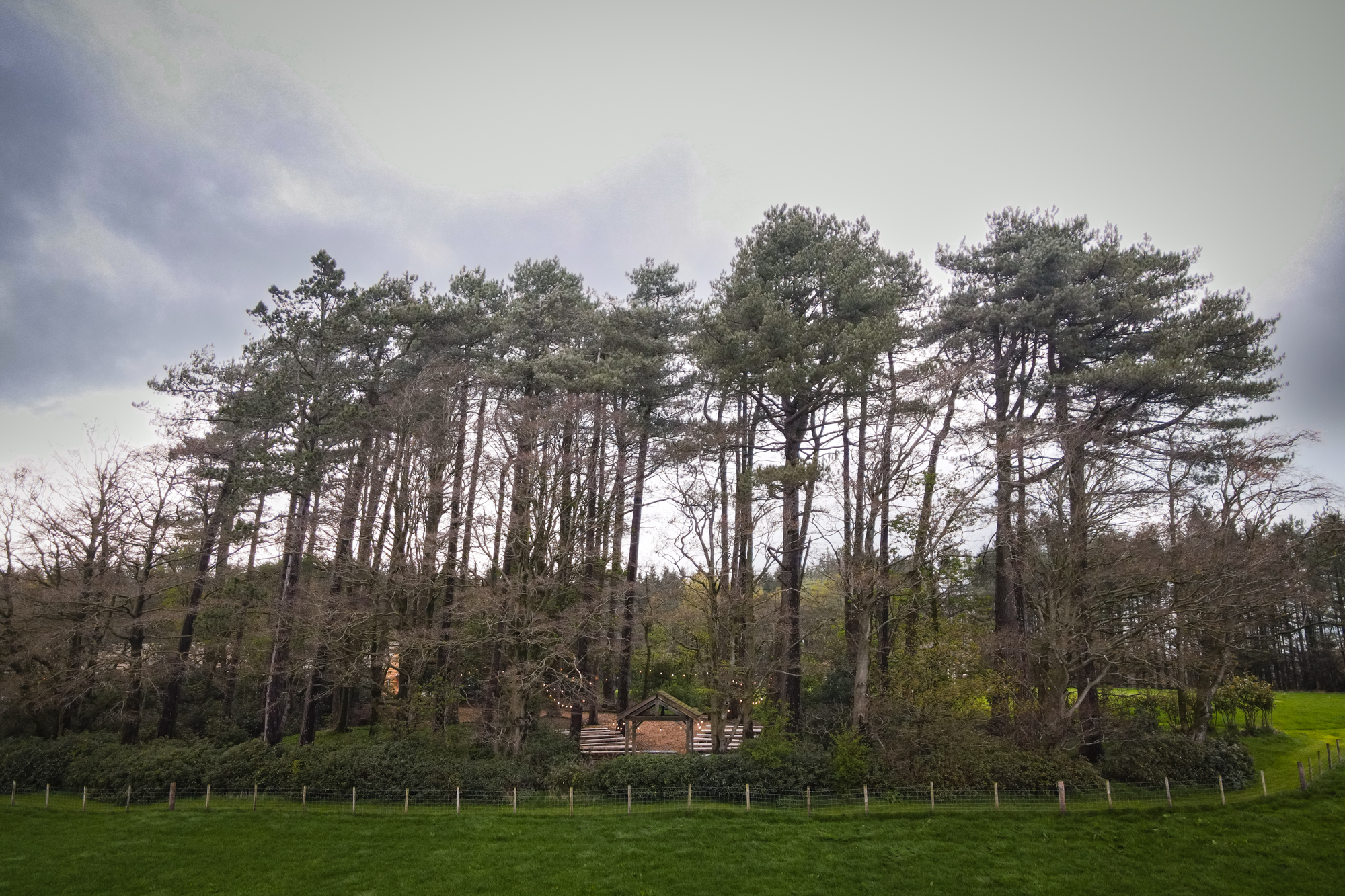 Aerial photograph of Hobbit Hill Wedding Venue outdoor ceremony area