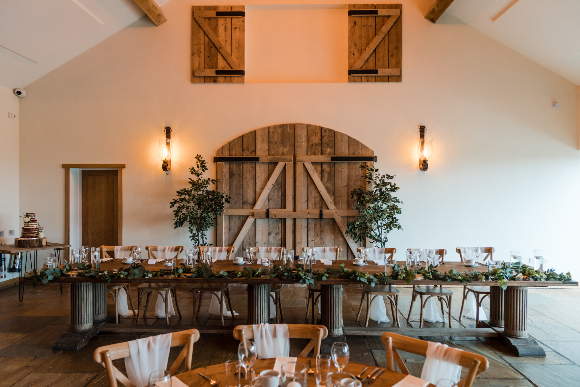 Top table all set for the wedding breakfast at Hobbit Hill