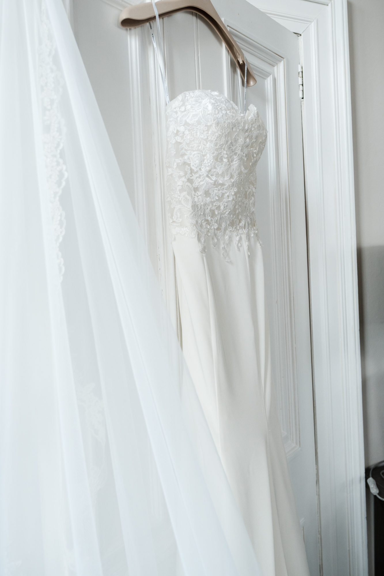 Detail shot of the brides dress at the Hobbit Hill Bridal Prep Venue