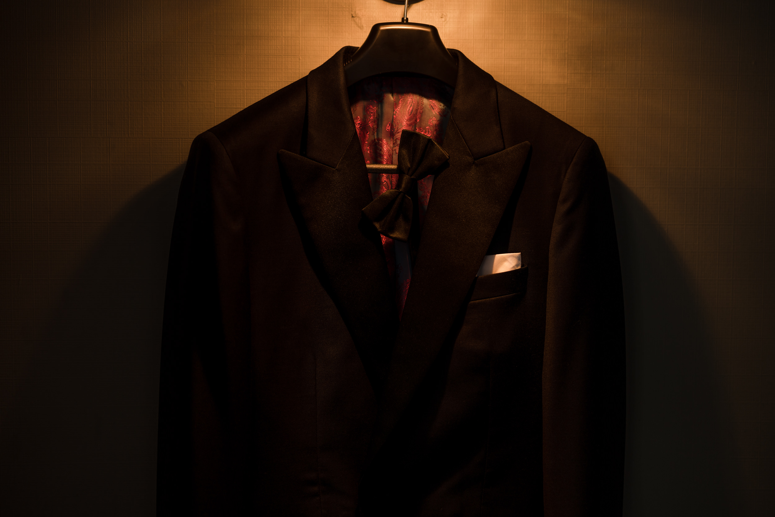 Groom's suit hanging at the Stanneylands