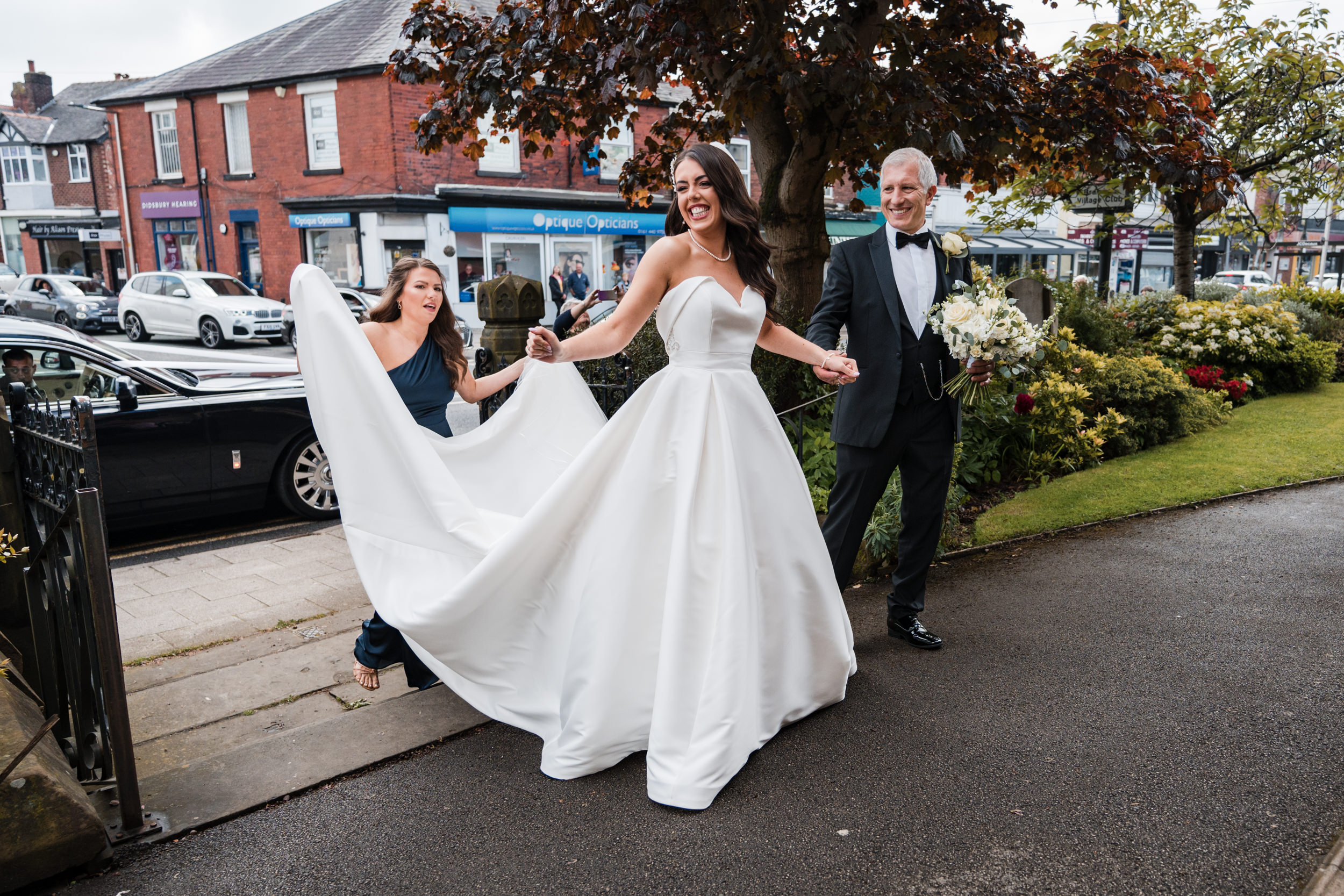 The bride arriving at the church which is the end of my story as a Stanneyland Wedding Photographer.