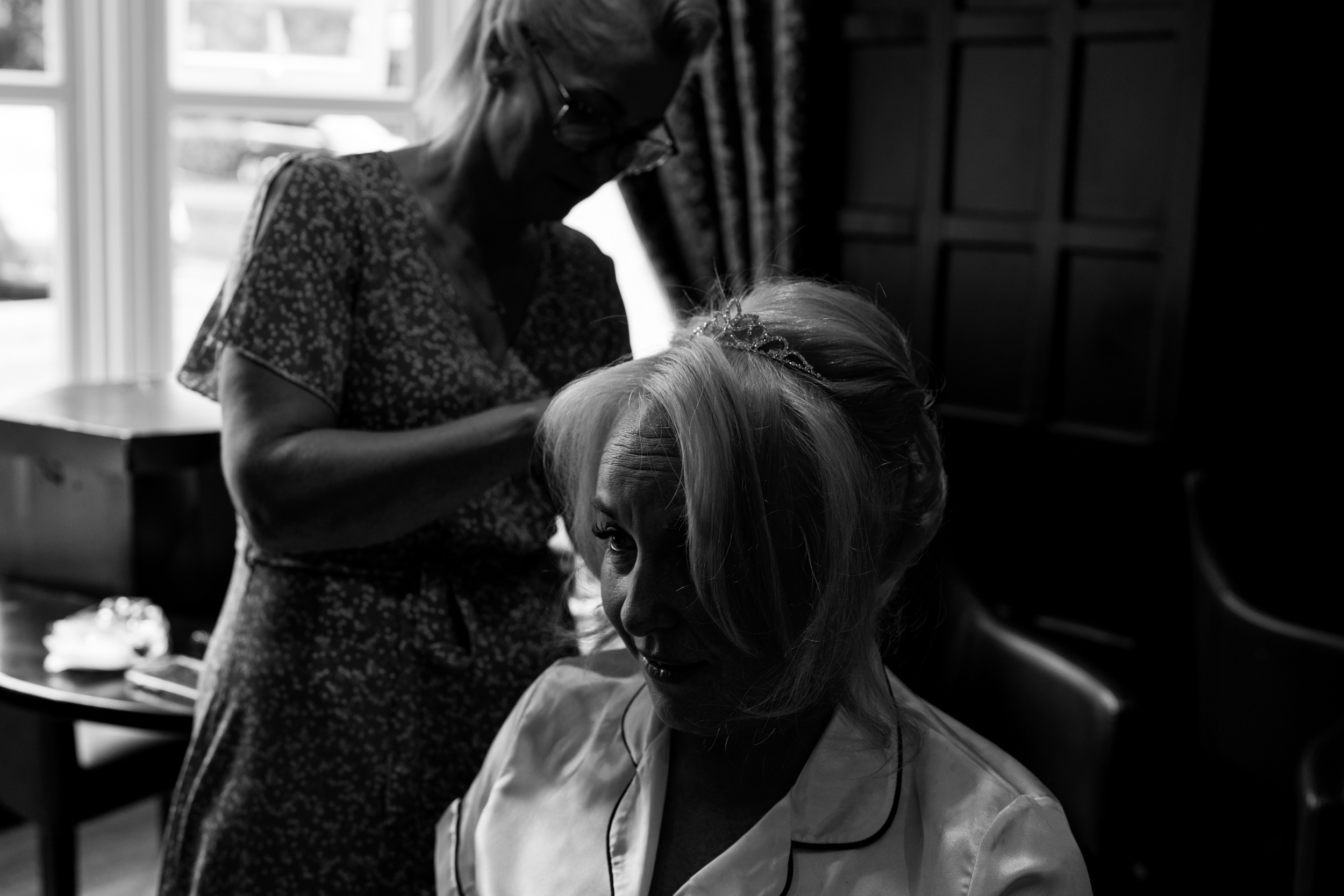 Bride having her hair done