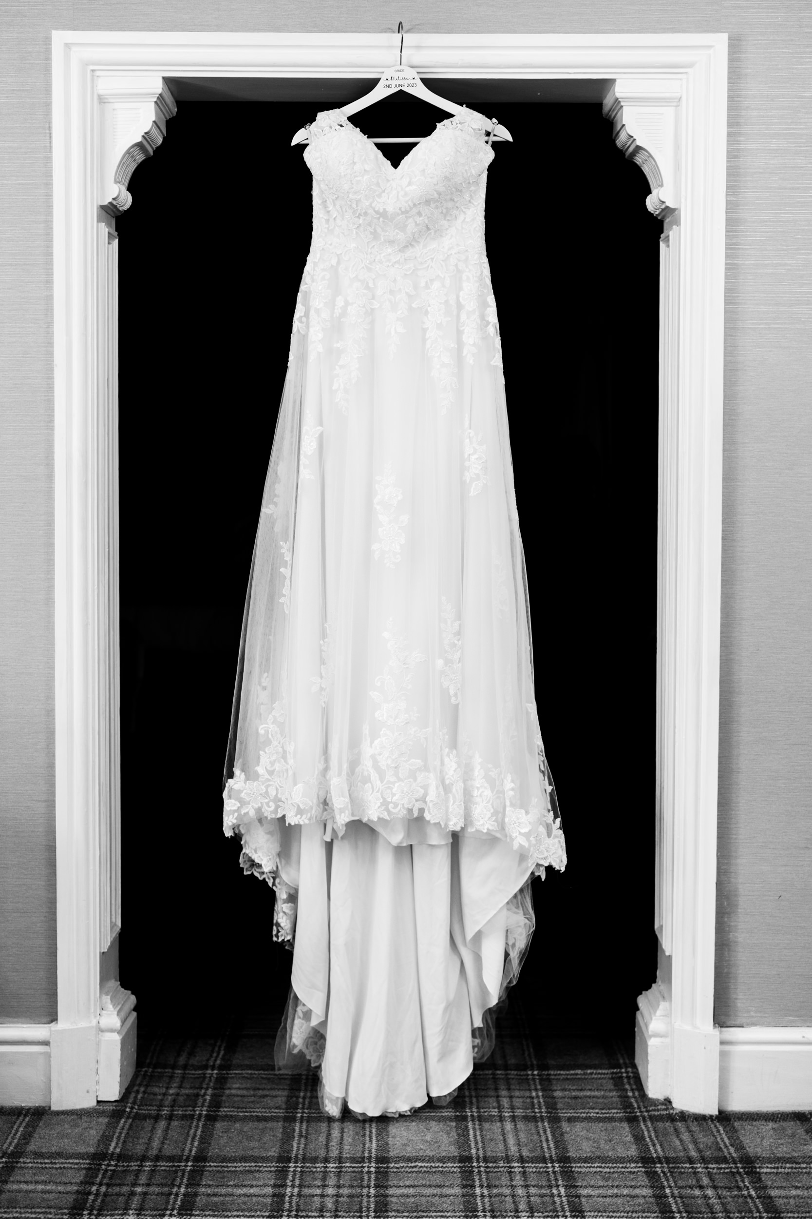 Wedding dress hanging at Norton Grange