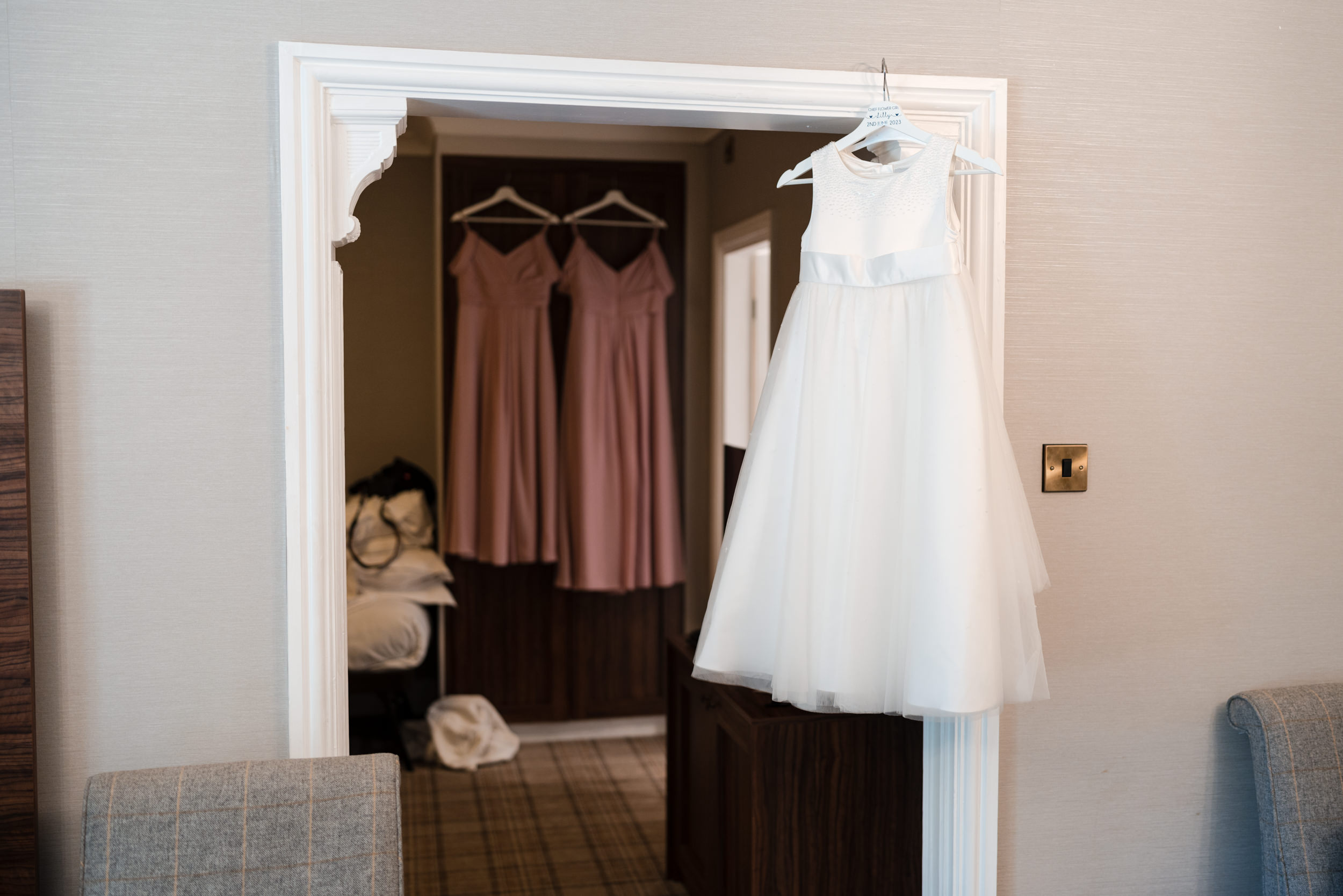 Flower girl and bridesmaids dresses at Norton Grange