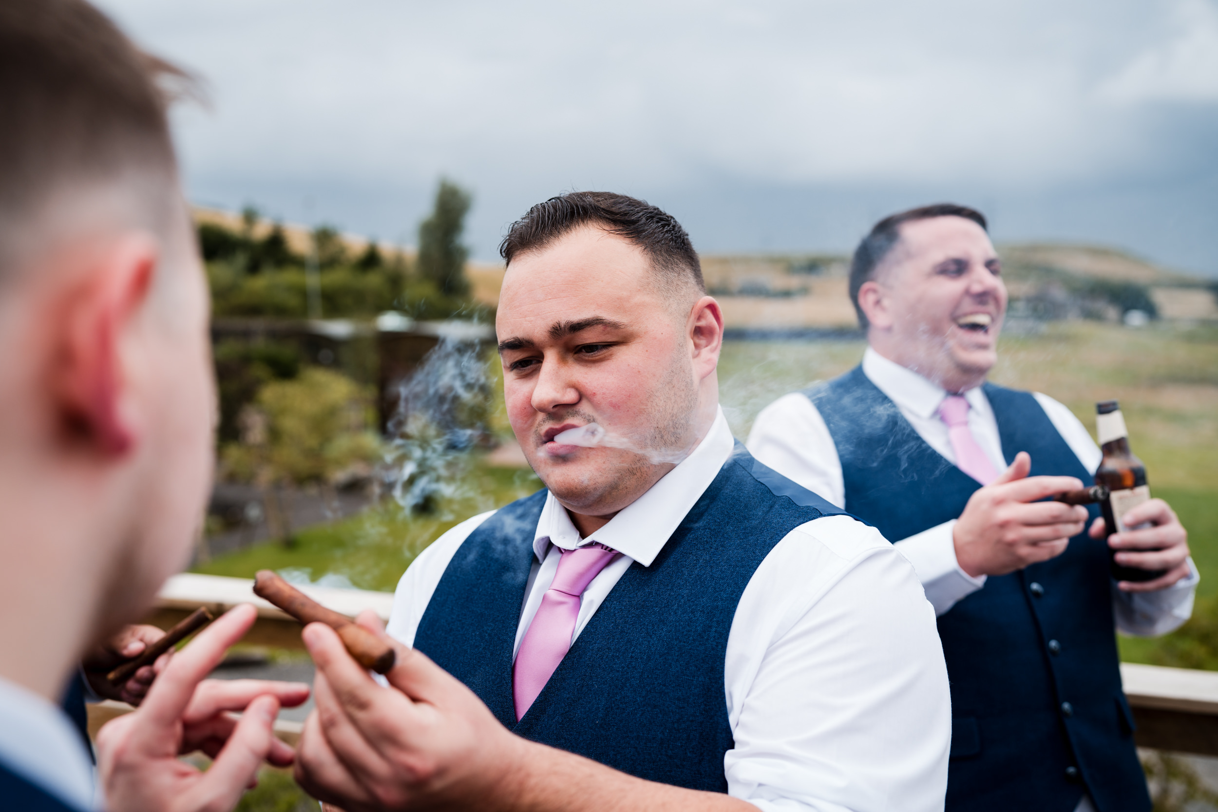 Smoking cigars at Grains Bar Hotel