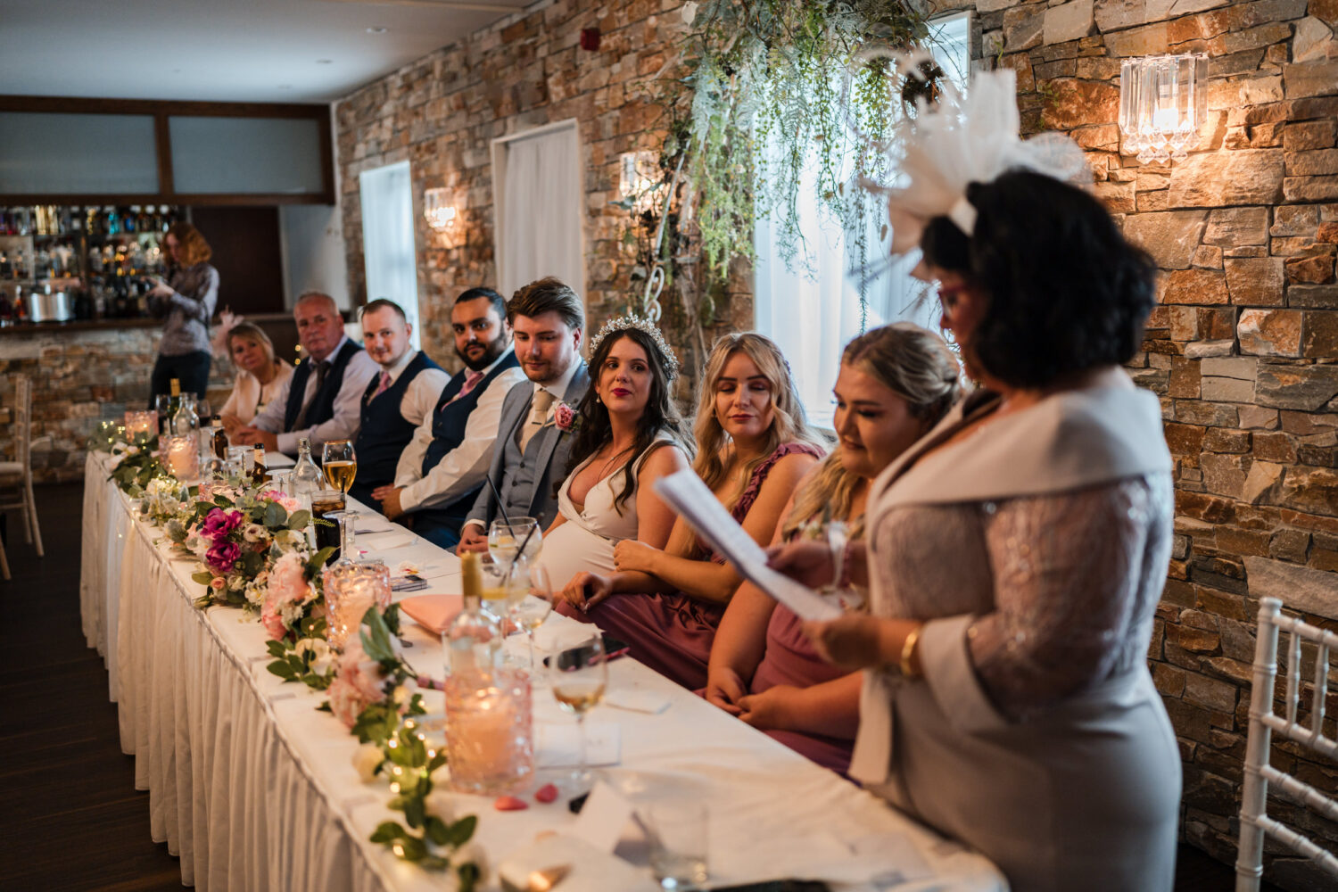 MoB standing at the Wedding Head table for speeches at Grains Bar