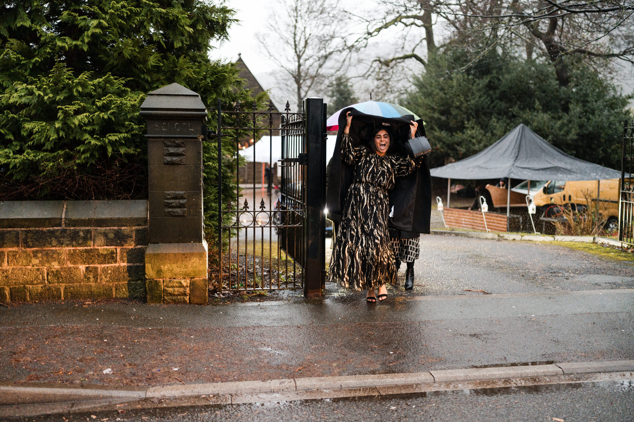 Guests walking do the reception. FIelden Hall.