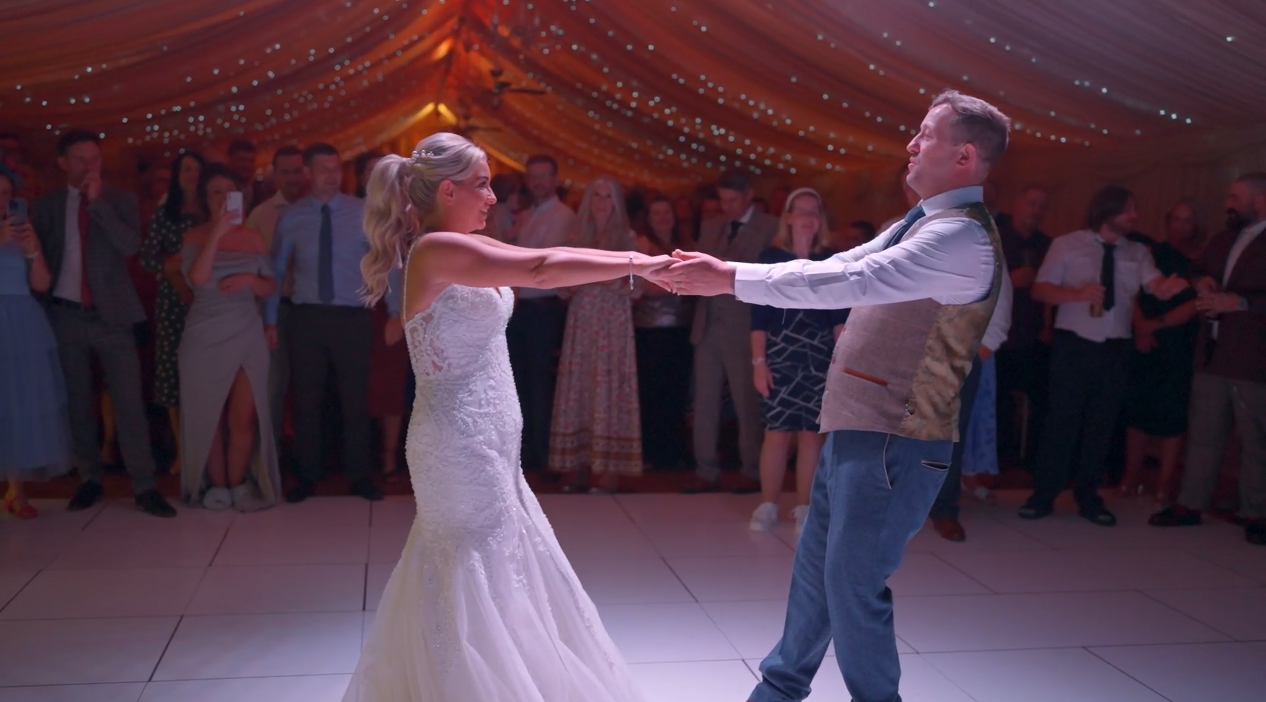 Couple enjoying their first dance at Heaton House Farm
