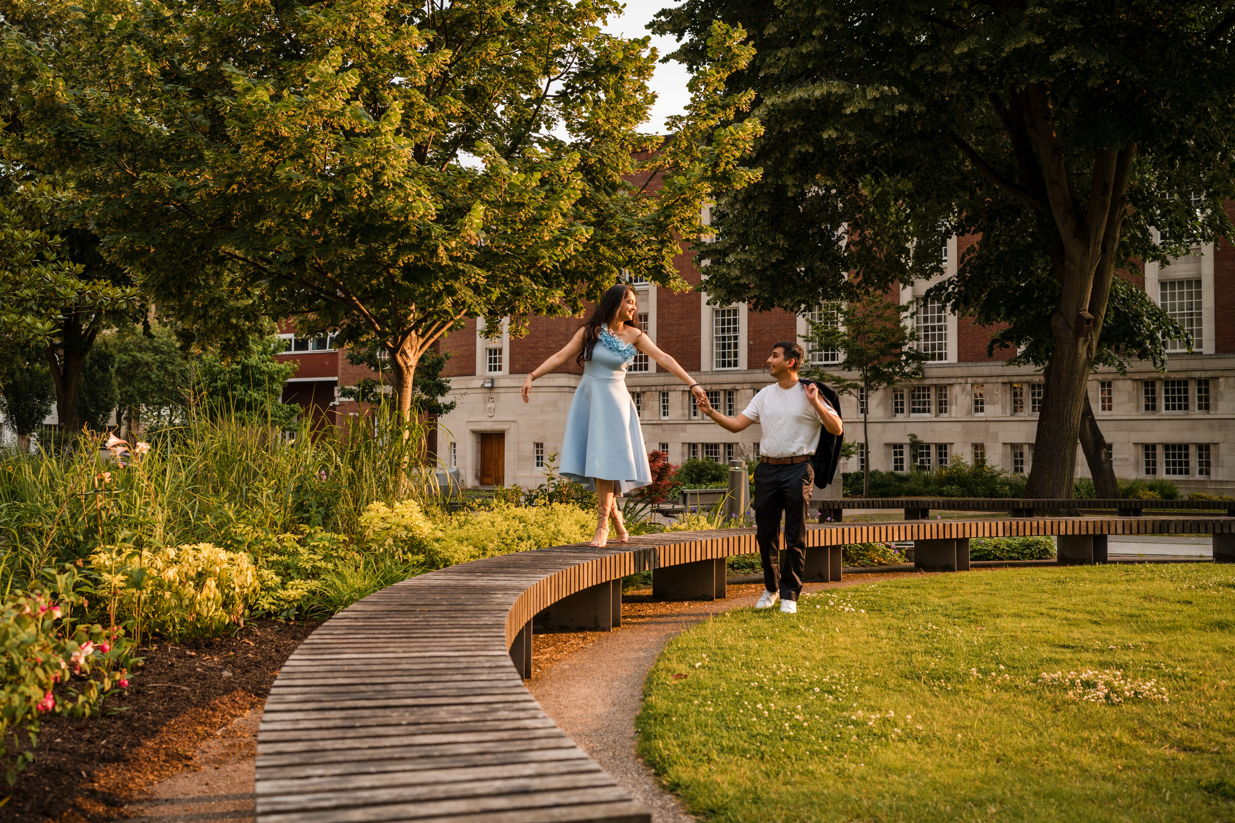 The couple in the Alan Gilbert Square at the University of Manchester.
