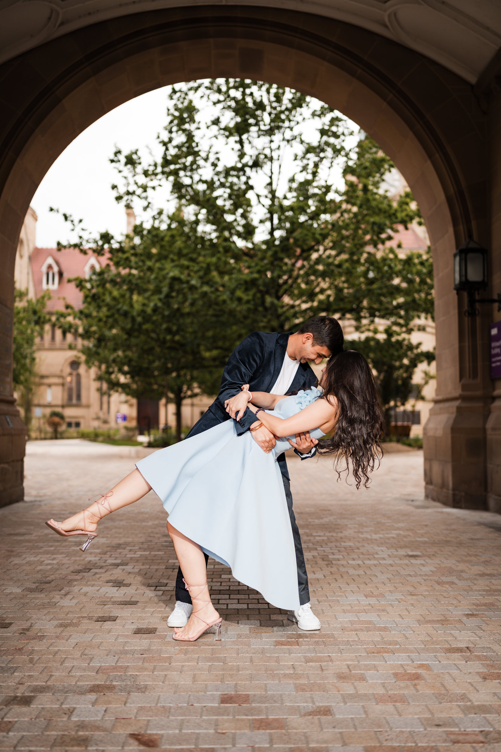 A romantic dip in the Queen's Arch at the University of Manchester. 