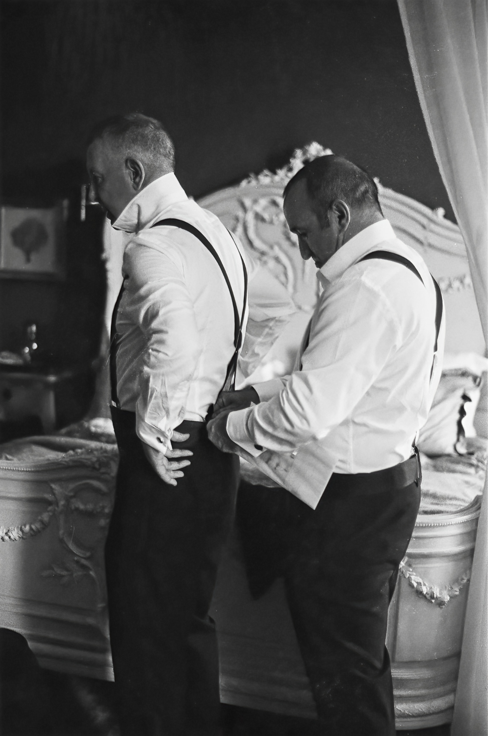 Film photograph groom prep at Thicket Priory