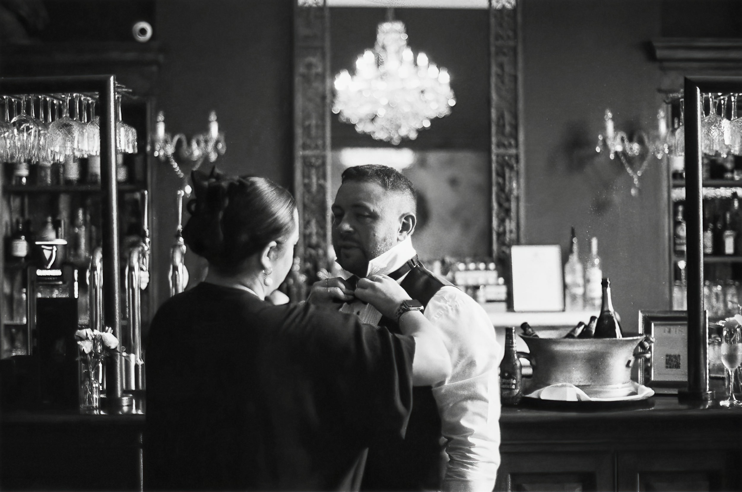 Film photograph groom prep at Thicket Priory