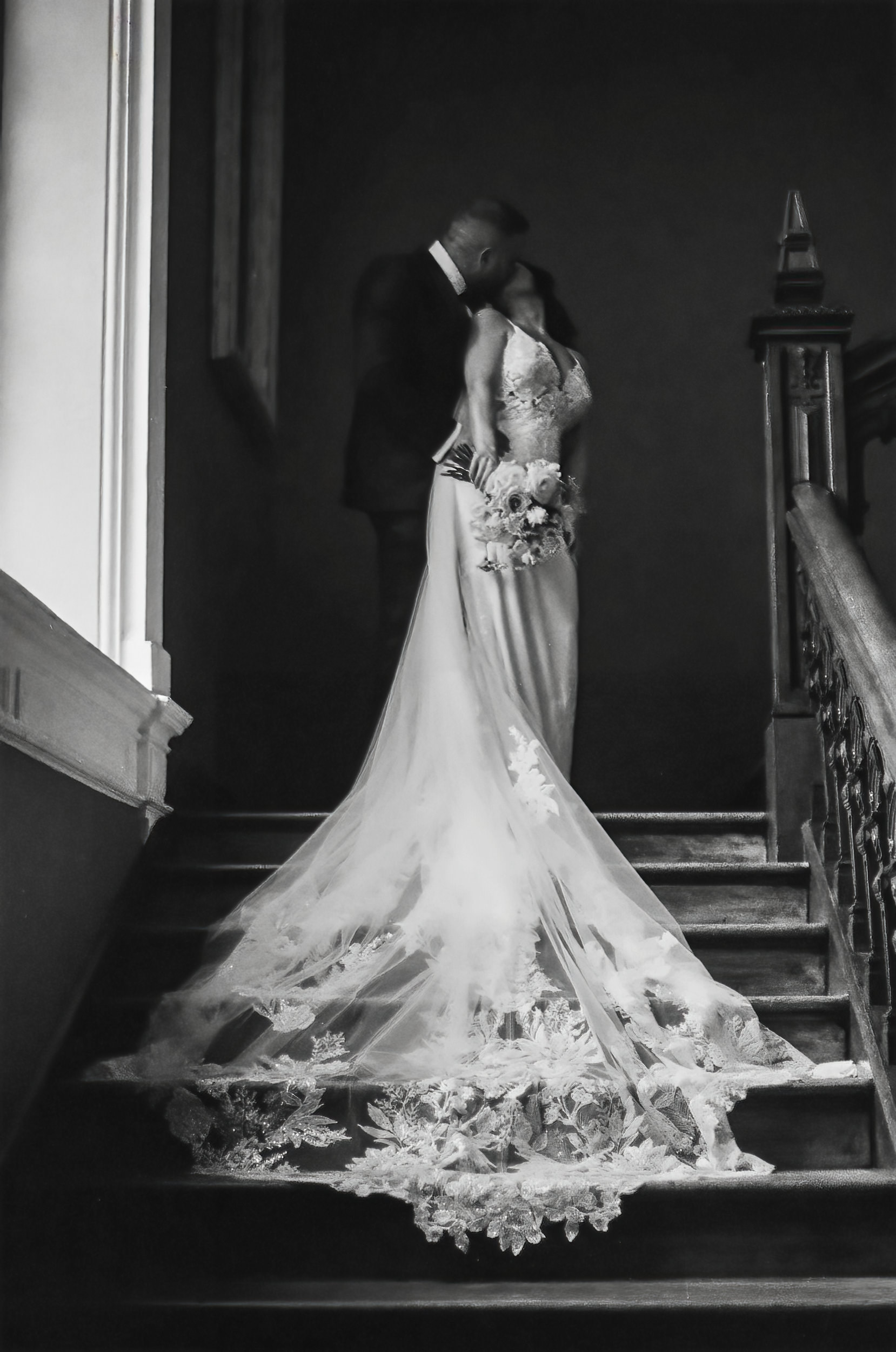 Film photograph of the bride and groom at Thicket Priory
