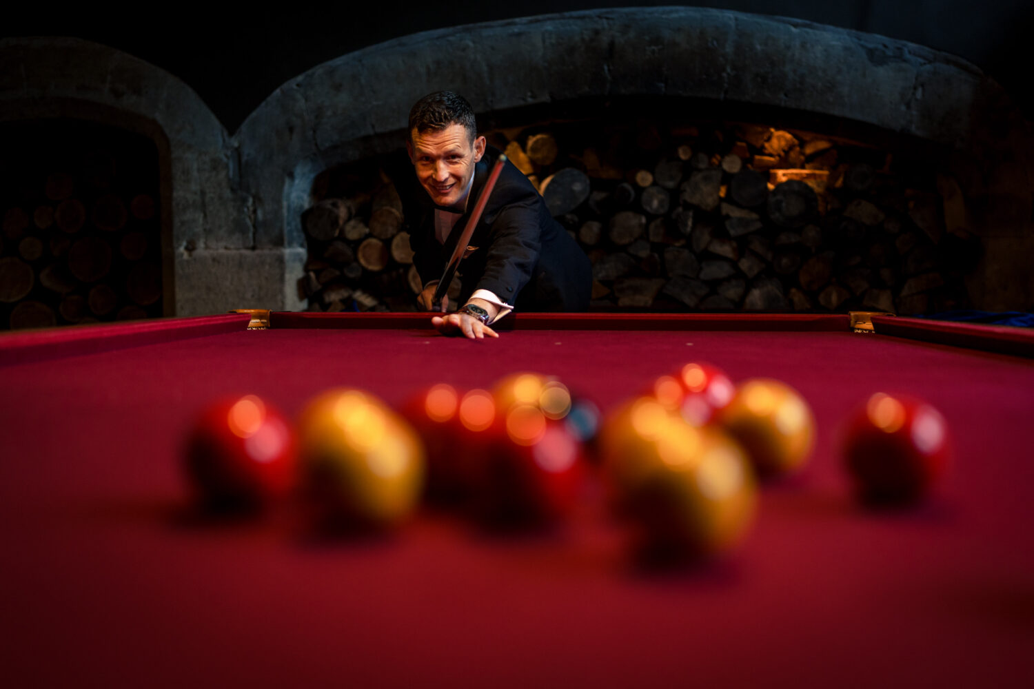 Playing snooker at Howsham Hall