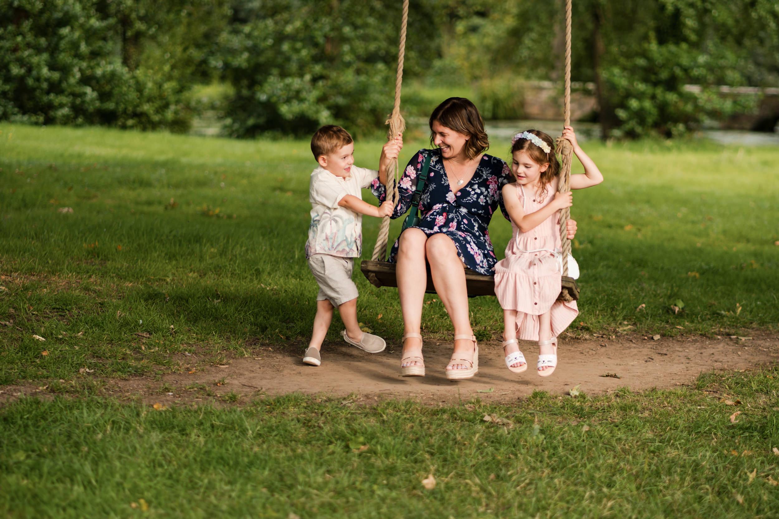 Family on the swing at Thicket Priory