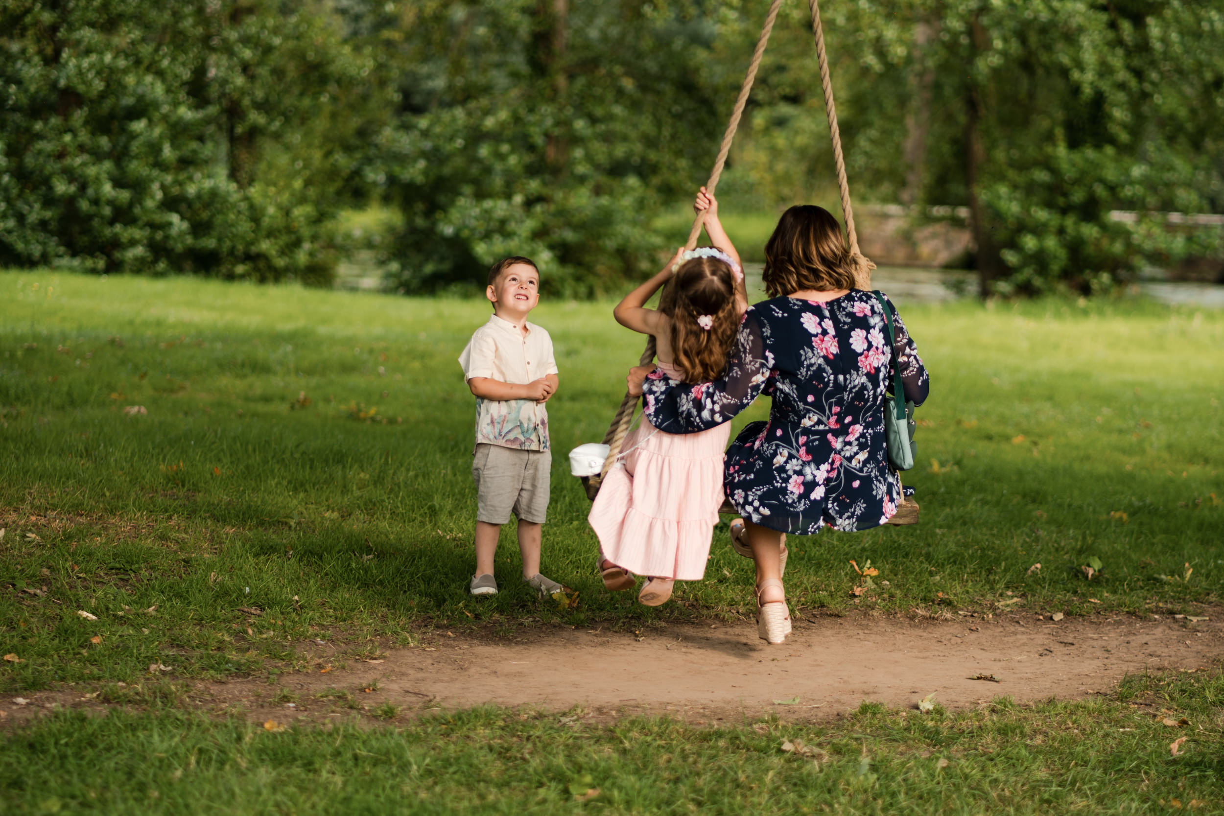 Family on the swing at Thicket Priory