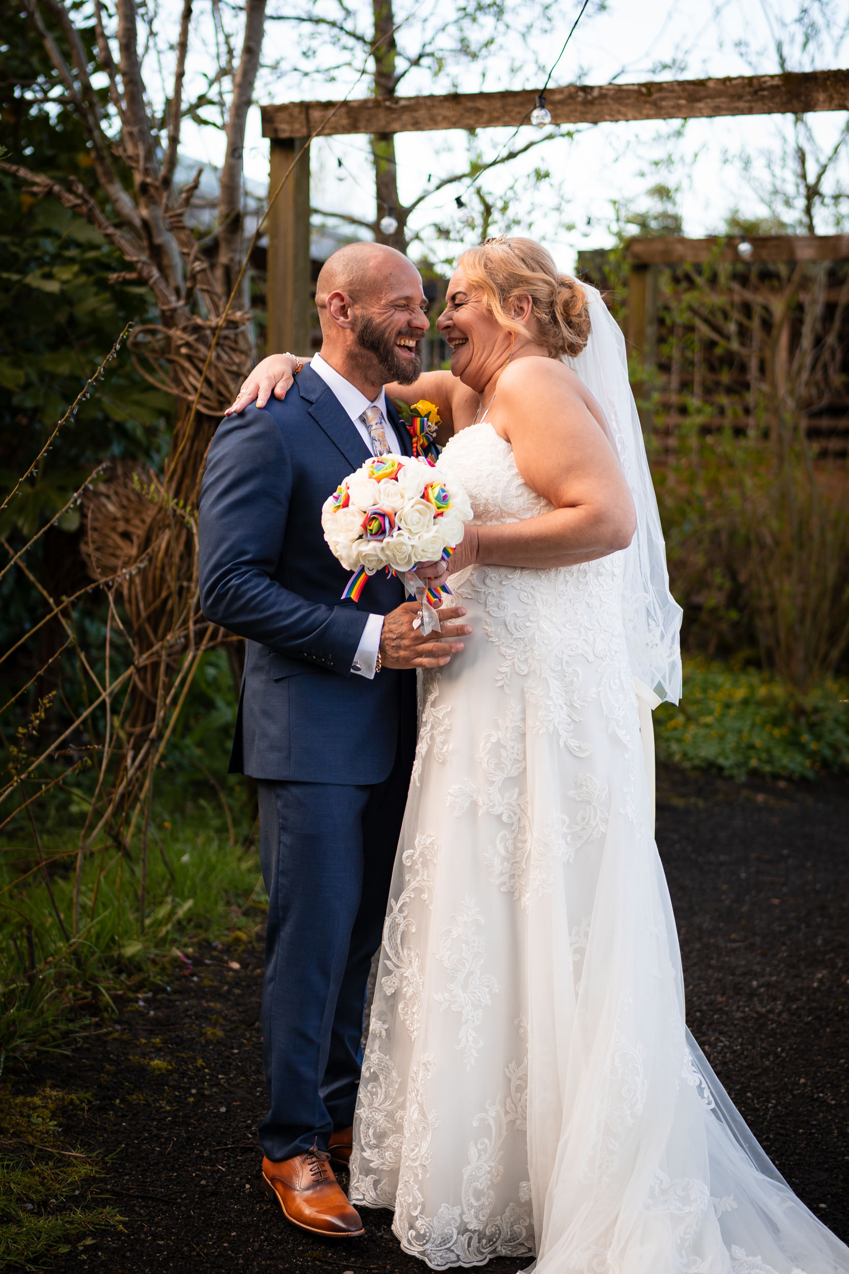 Wedding portrait of the bride and Groom at Grains Bar