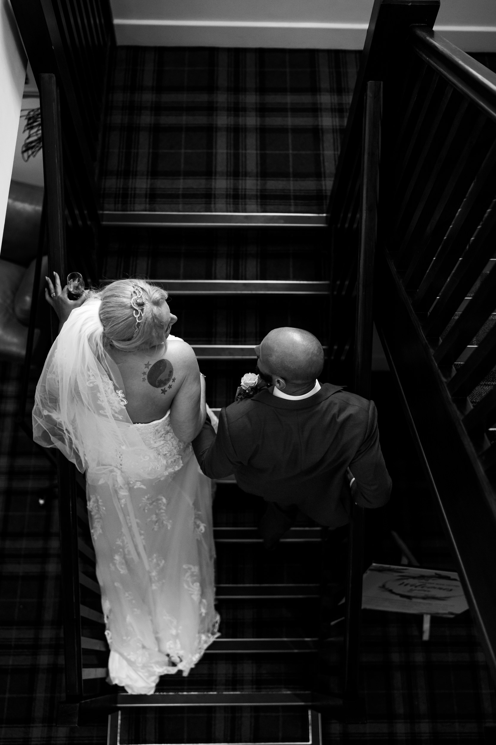 Couple walking up the stairs together